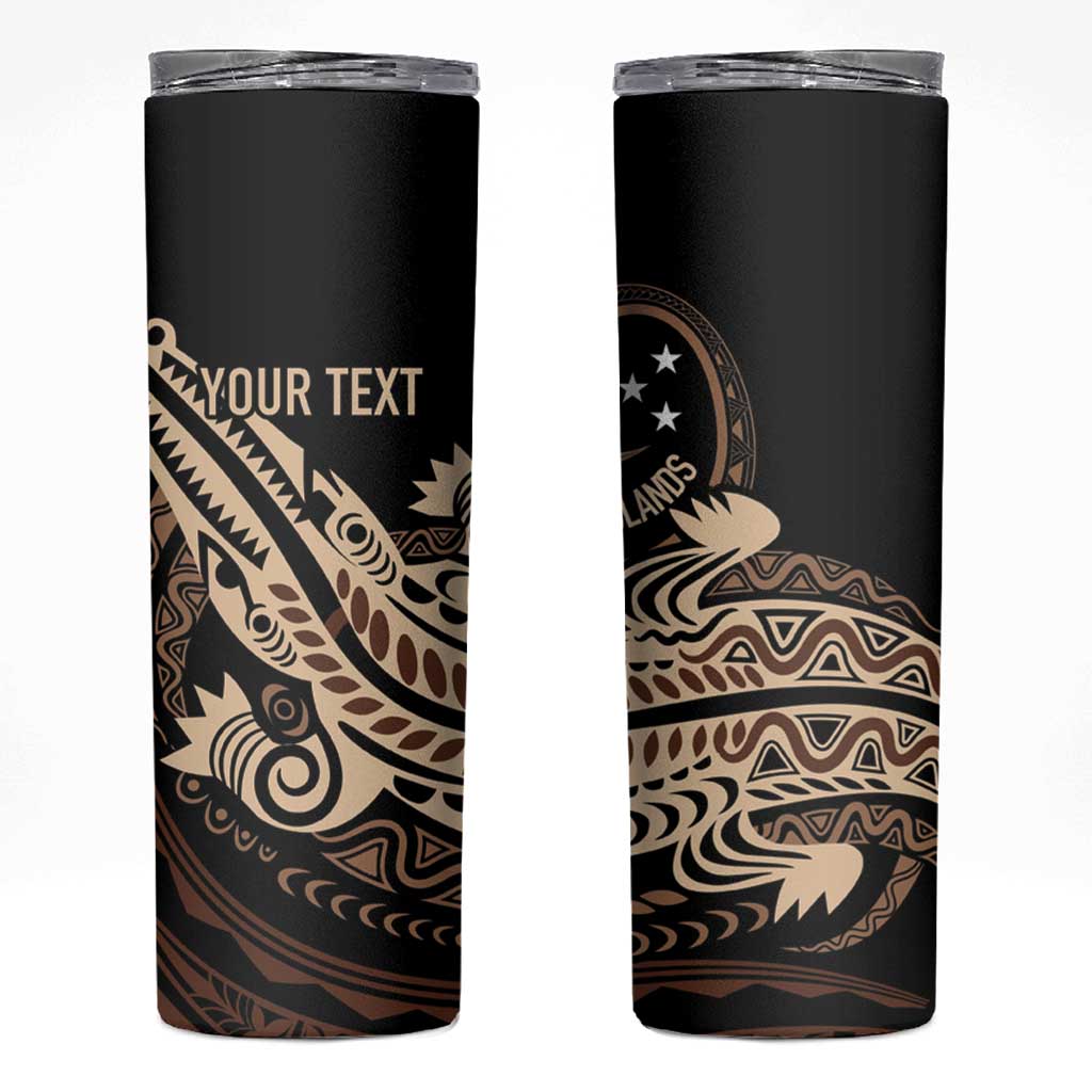 Personalized Solomon Islands Crocodile Skinny Tumbler Hapi Isles - Independence Anniversary LT7 Brown - Polynesian Pride