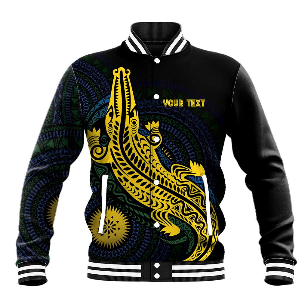 Personalized Solomon Islands Independence Anniversary Baseball Jacket Crocodile Mix Tapa