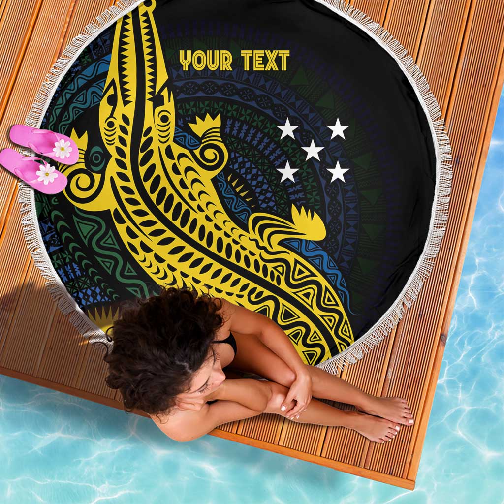Personalized Solomon Islands Independence Anniversary Beach Blanket Crocodile Mix Tapa