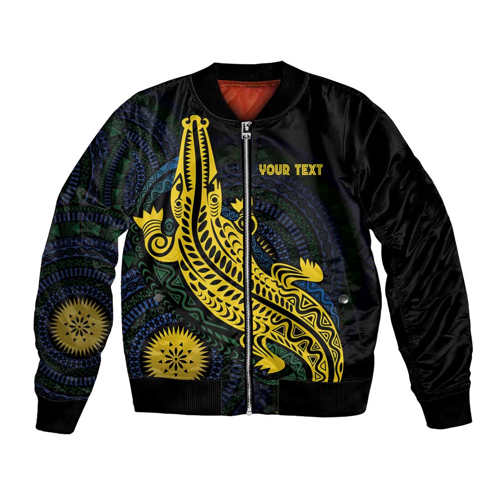 Personalized Solomon Islands Independence Anniversary Bomber Jacket Crocodile Mix Tapa