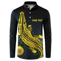 Personalized Solomon Islands Independence Anniversary Button Sweatshirt Crocodile Mix Tapa