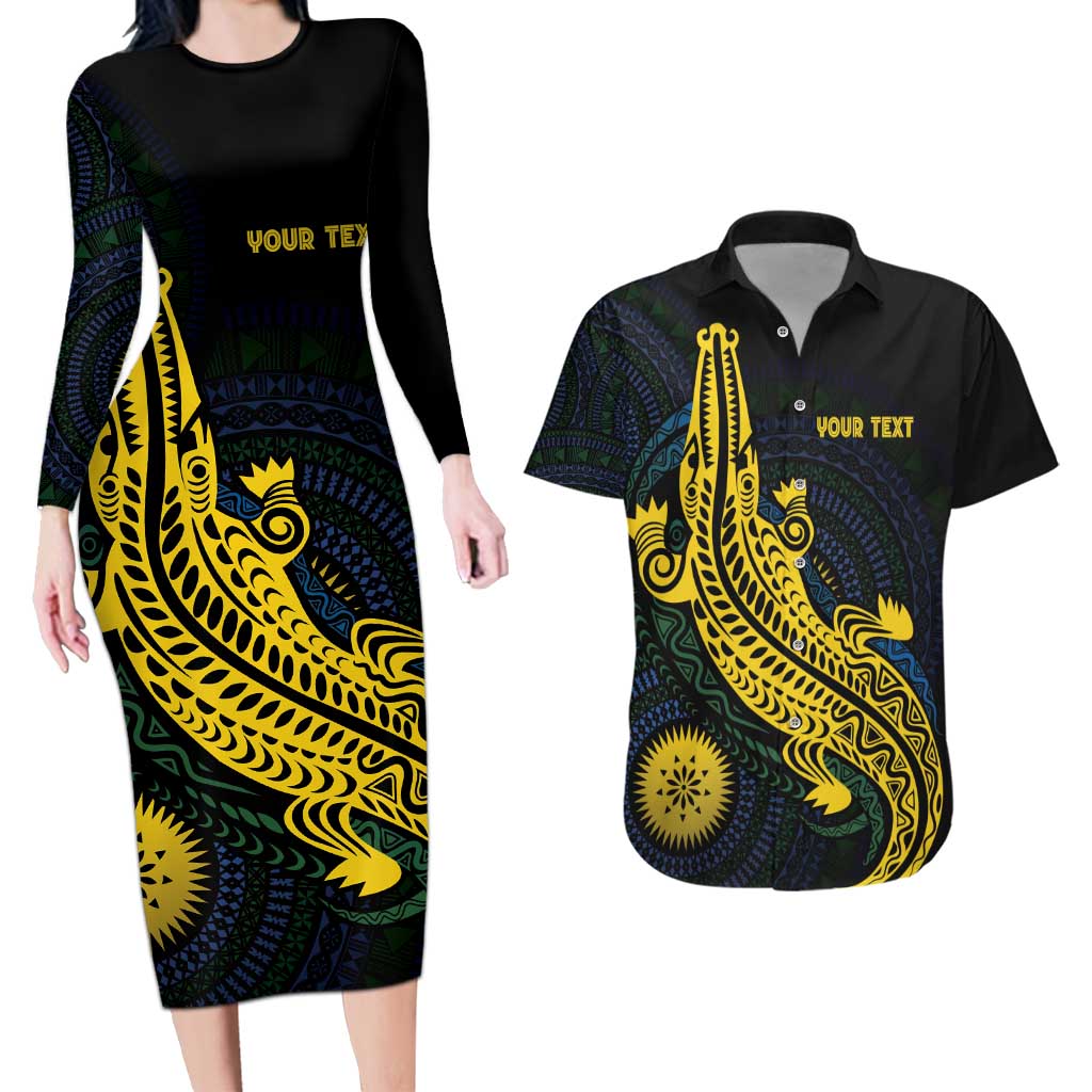 Personalized Solomon Islands Independence Anniversary Couples Matching Long Sleeve Bodycon Dress and Hawaiian Shirt Crocodile Mix Tapa LT7 Colorful - Polynesian Pride