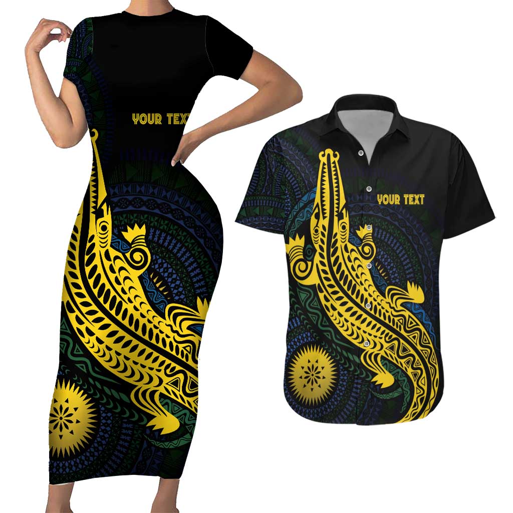Personalized Solomon Islands Independence Anniversary Couples Matching Short Sleeve Bodycon Dress and Hawaiian Shirt Crocodile Mix Tapa LT7 Colorful - Polynesian Pride