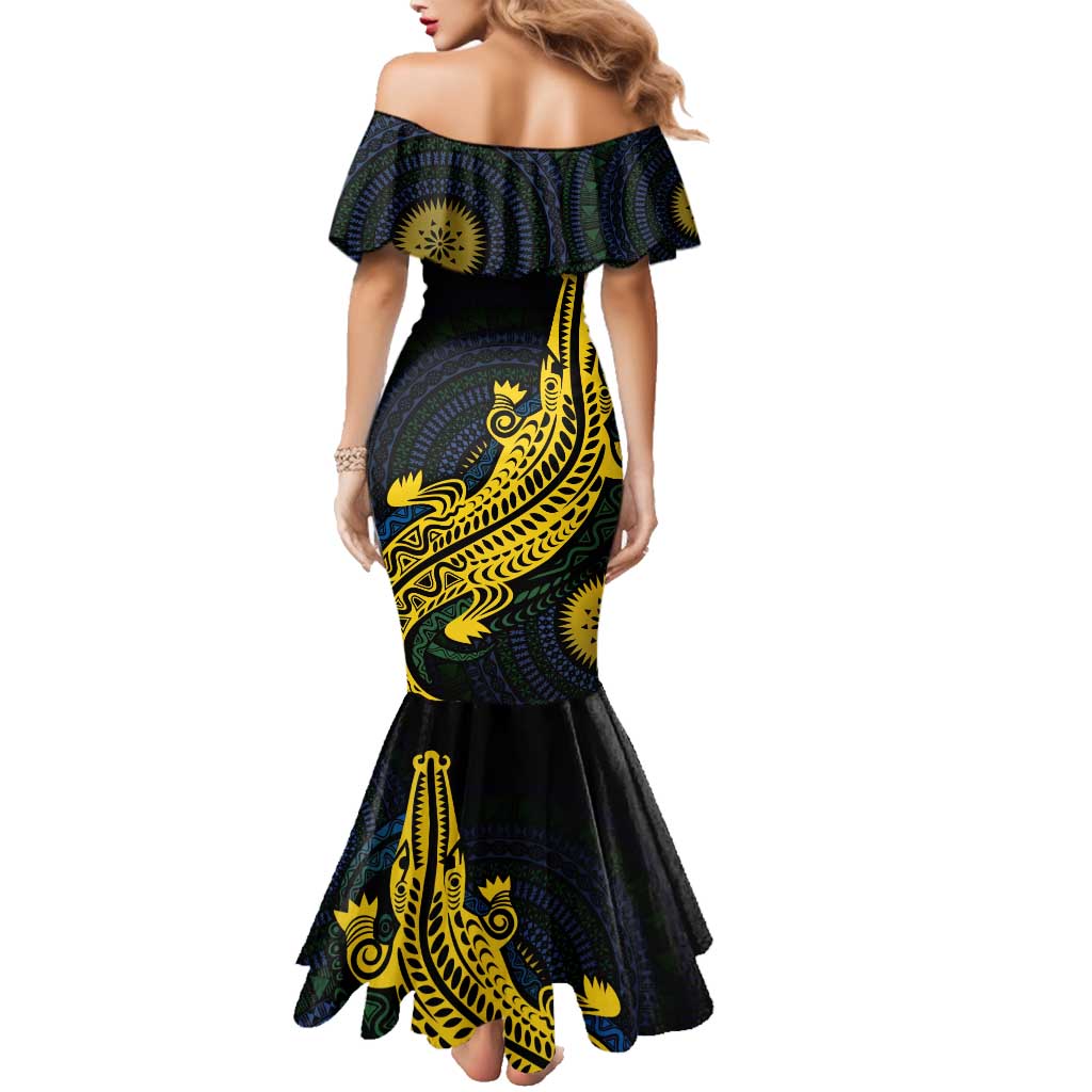 Personalized Solomon Islands Independence Anniversary Family Matching Mermaid Dress and Hawaiian Shirt Crocodile Mix Tapa