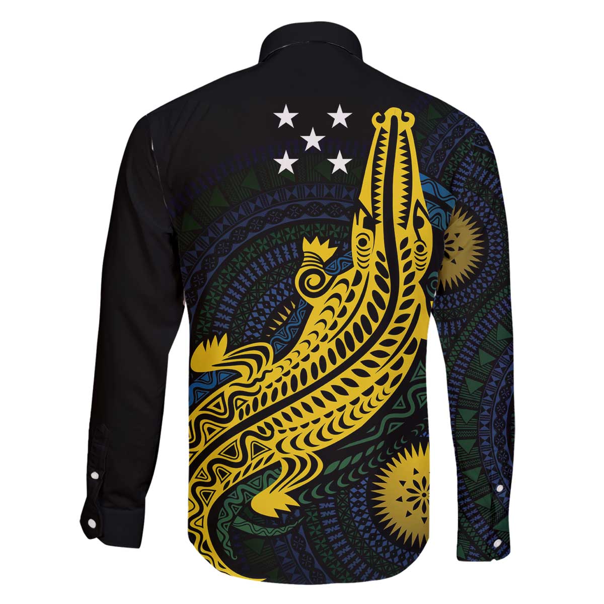 Personalized Solomon Islands Independence Anniversary Family Matching Off The Shoulder Long Sleeve Dress and Hawaiian Shirt Crocodile Mix Tapa