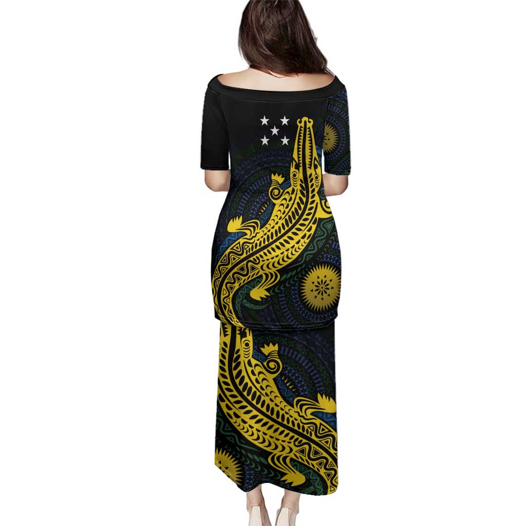 Personalized Solomon Islands Independence Anniversary Family Matching Puletasi and Hawaiian Shirt Crocodile Mix Tapa LT7 - Polynesian Pride