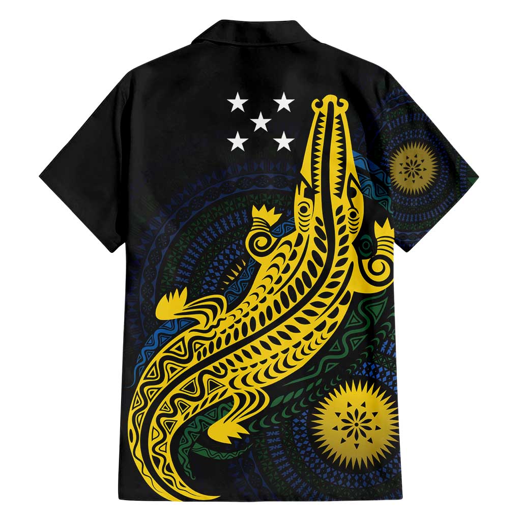 Personalized Solomon Islands Independence Anniversary Family Matching Short Sleeve Bodycon Dress and Hawaiian Shirt Crocodile Mix Tapa