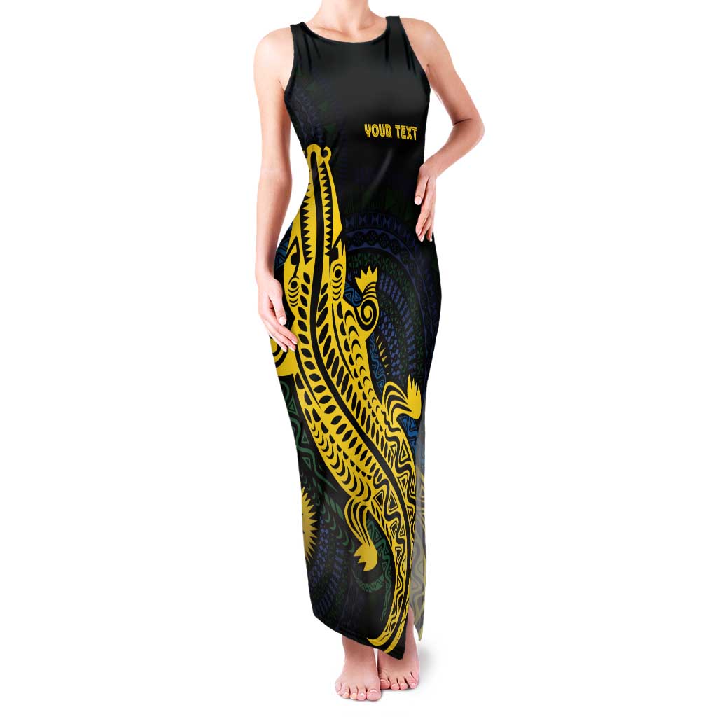 Personalized Solomon Islands Independence Anniversary Family Matching Tank Maxi Dress and Hawaiian Shirt Crocodile Mix Tapa