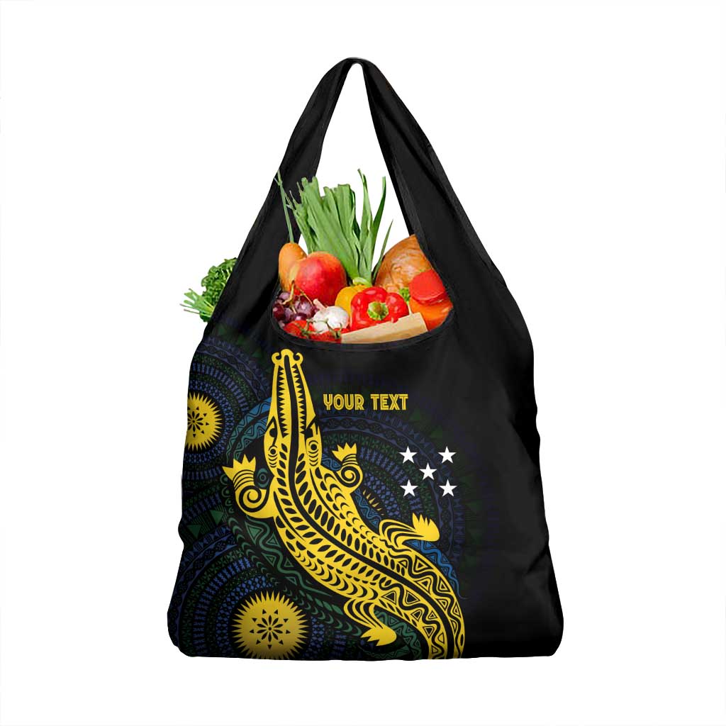 Personalized Solomon Islands Independence Anniversary Grocery Bag Crocodile Mix Tapa