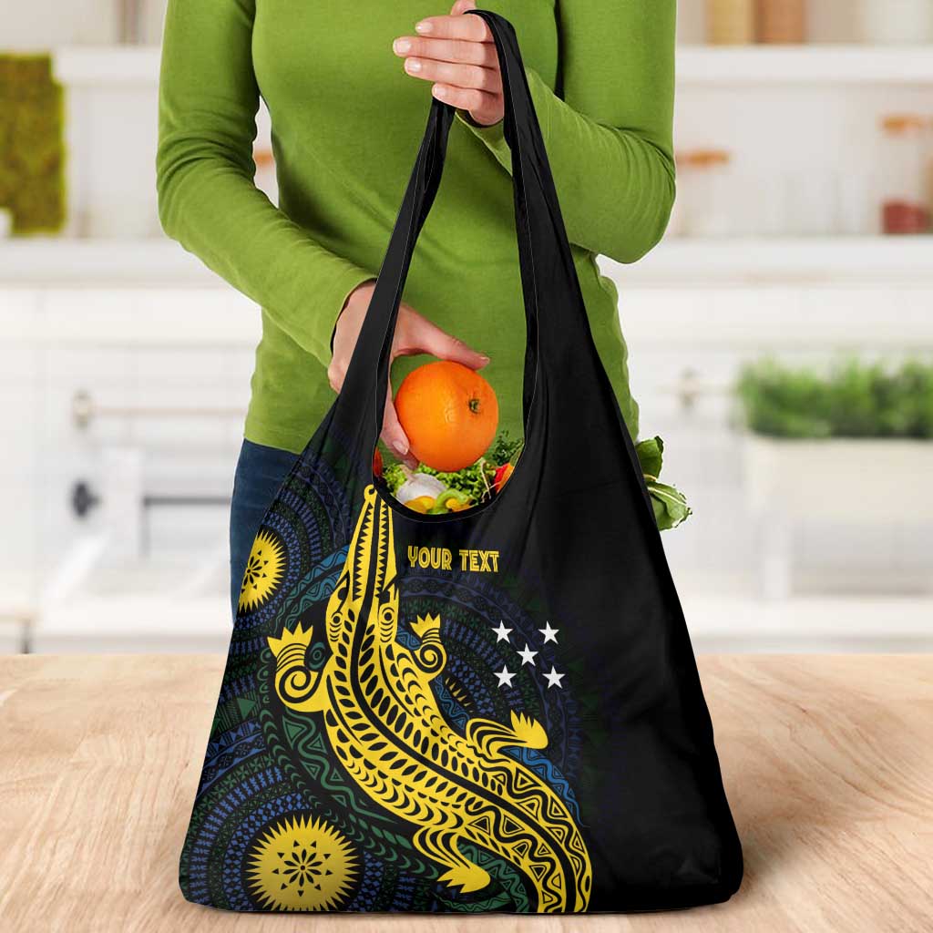 Personalized Solomon Islands Independence Anniversary Grocery Bag Crocodile Mix Tapa