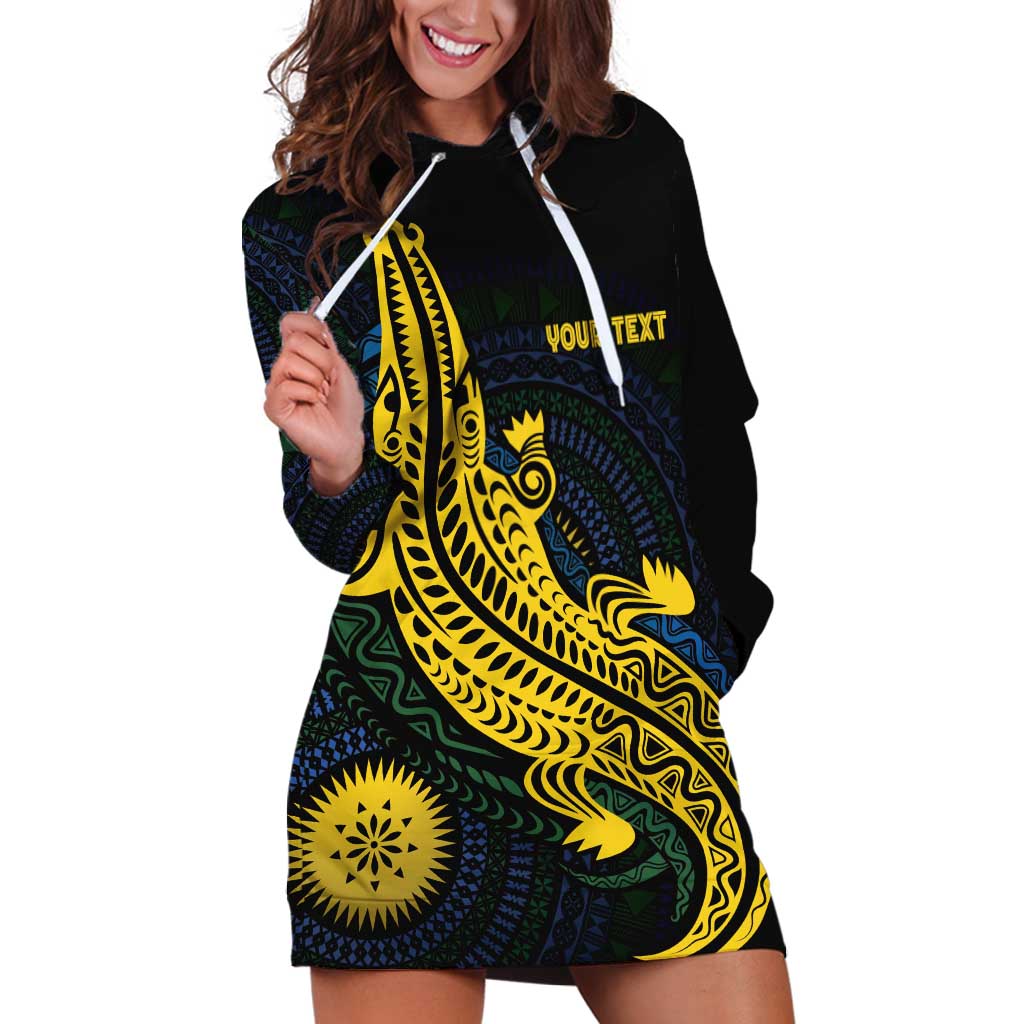 Personalized Solomon Islands Independence Anniversary Hoodie Dress Crocodile Mix Tapa
