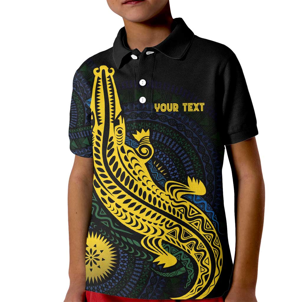 Personalized Solomon Islands Independence Anniversary Kid Polo Shirt Crocodile Mix Tapa