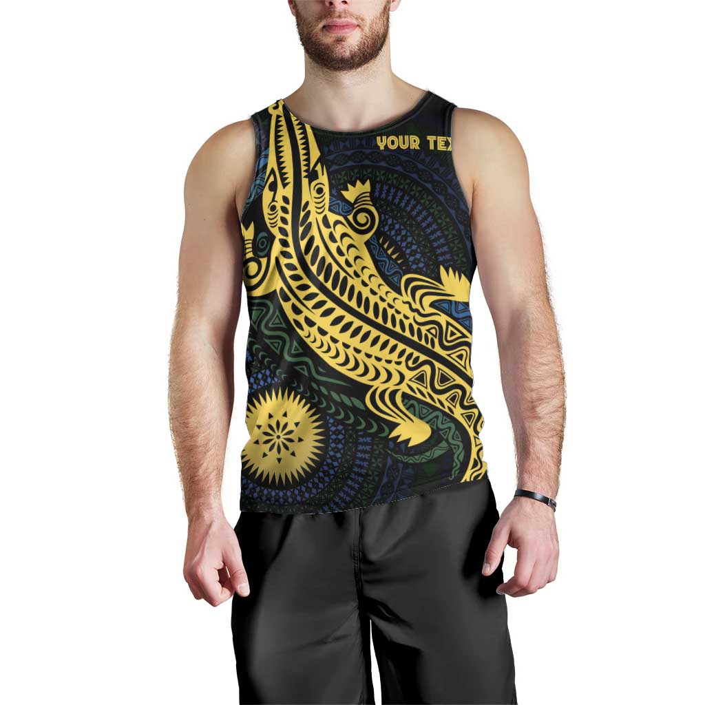 Personalized Solomon Islands Independence Anniversary Men Tank Top Crocodile Mix Tapa