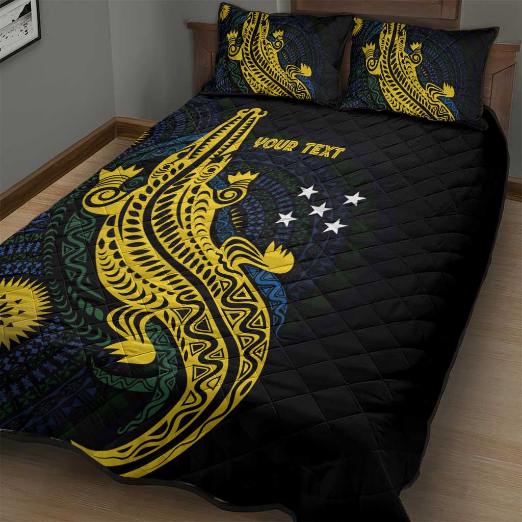 Personalized Solomon Islands Independence Anniversary Quilt Bed Set Crocodile Mix Tapa