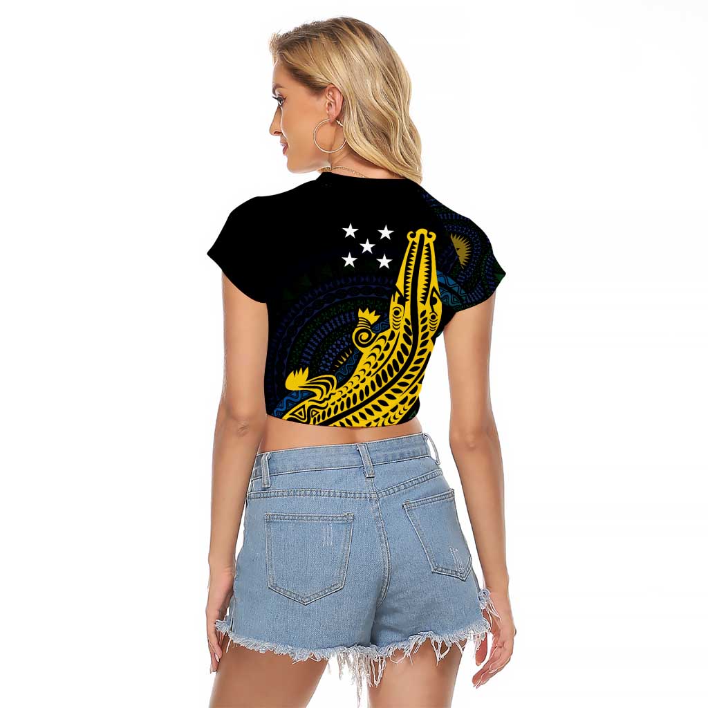 Personalized Solomon Islands Independence Anniversary Raglan Cropped T Shirt Crocodile Mix Tapa