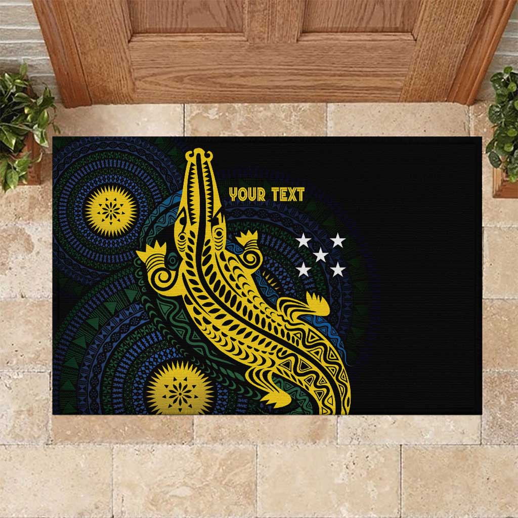 Personalized Solomon Islands Independence Anniversary Rubber Doormat Crocodile Mix Tapa