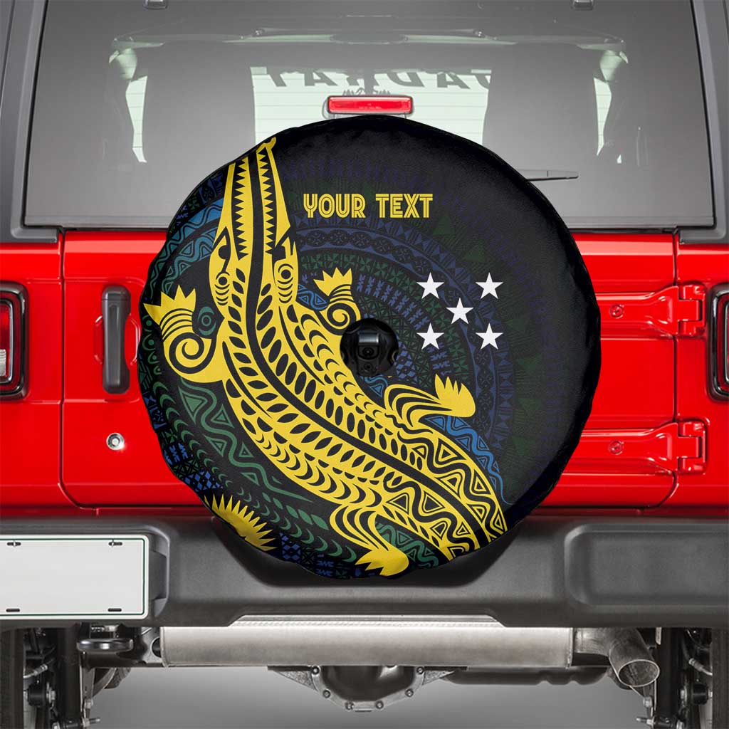 Personalized Solomon Islands Independence Anniversary Spare Tire Cover Crocodile Mix Tapa