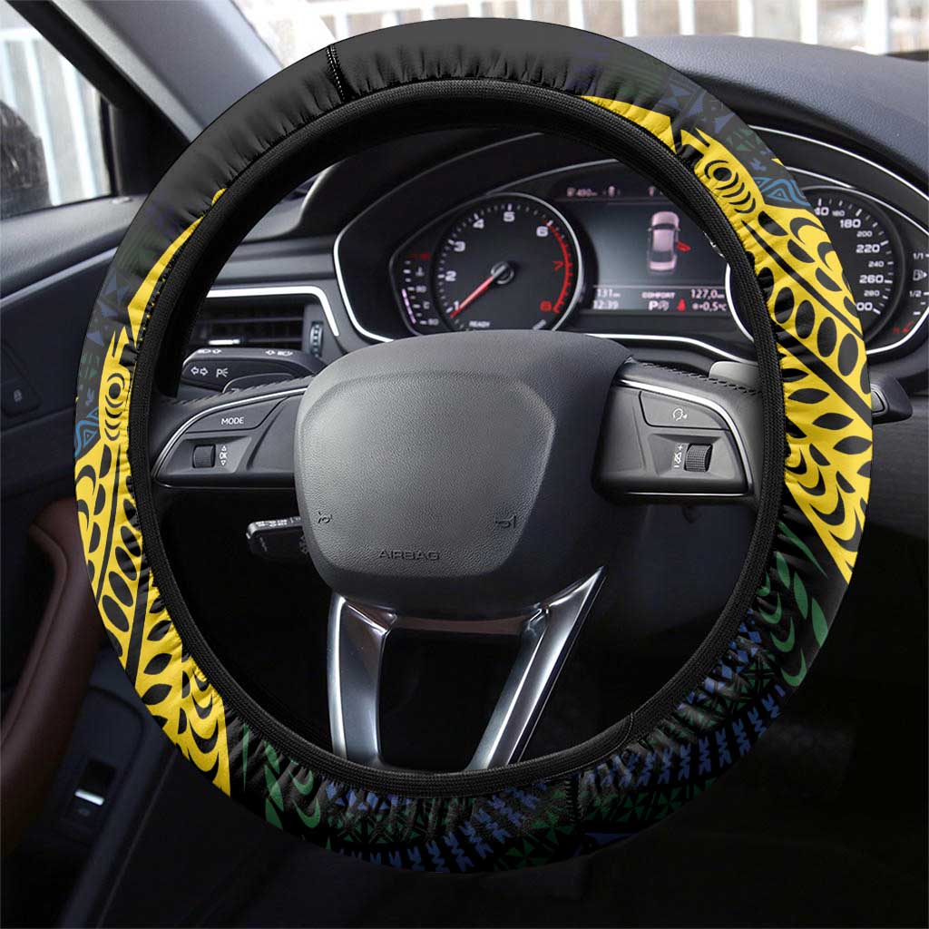 Solomon Islands Independence Anniversary Steering Wheel Cover Crocodile Mix Tapa