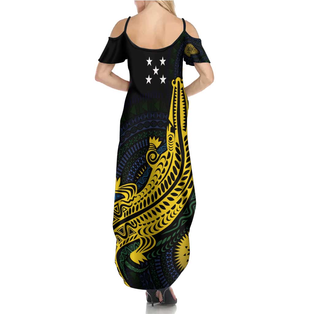 Personalized Solomon Islands Independence Anniversary Summer Maxi Dress Crocodile Mix Tapa