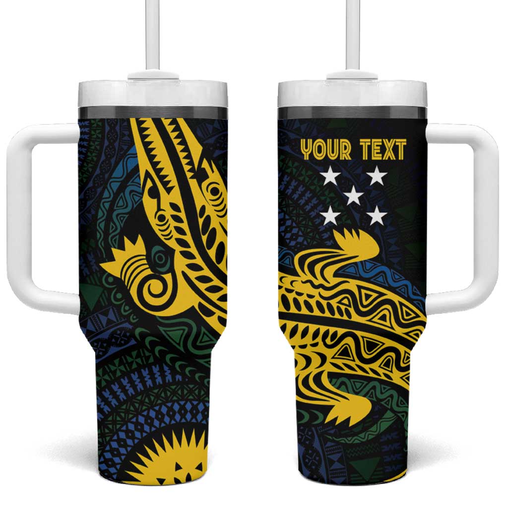 Personalized Solomon Islands Independence Anniversary Tumbler With Handle Crocodile Mix Tapa LT7 One Size: 40 oz Colorful - Polynesian Pride