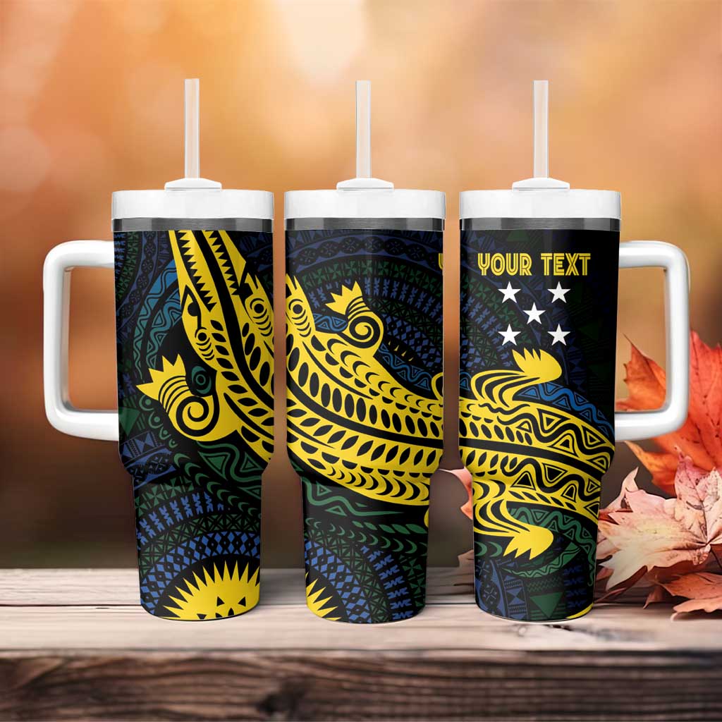 Personalized Solomon Islands Independence Anniversary Tumbler With Handle Crocodile Mix Tapa LT7 - Polynesian Pride