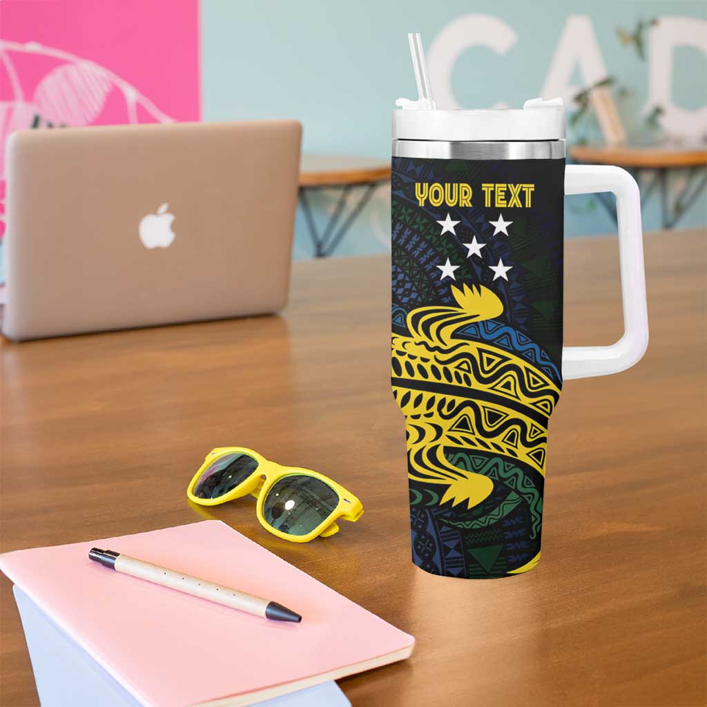 Personalized Solomon Islands Independence Anniversary Tumbler With Handle Crocodile Mix Tapa LT7 - Polynesian Pride