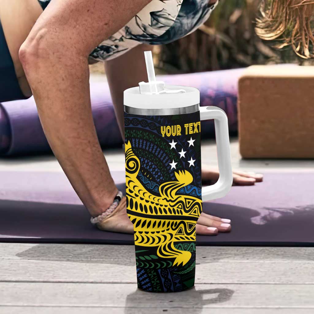 Personalized Solomon Islands Independence Anniversary Tumbler With Handle Crocodile Mix Tapa LT7 - Polynesian Pride