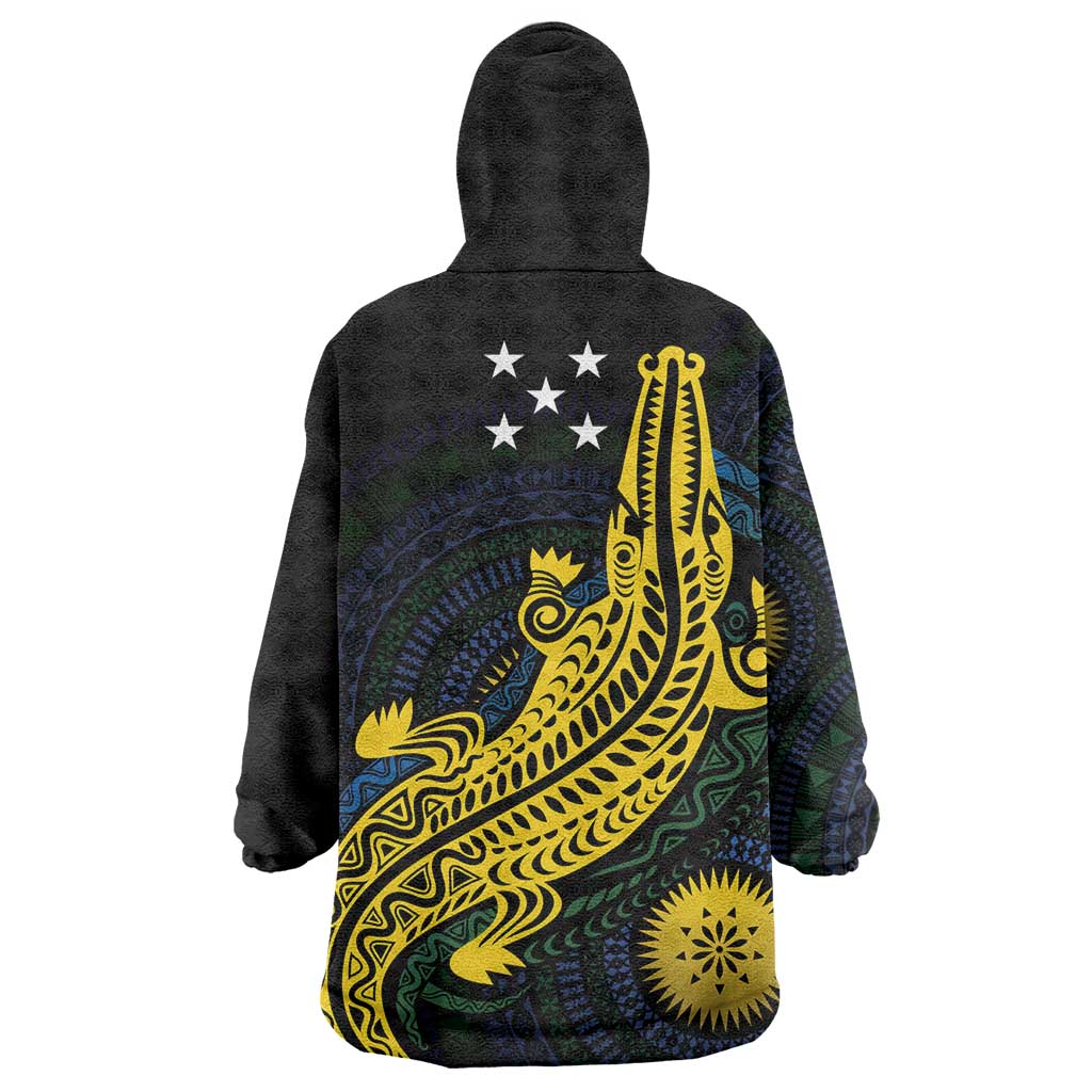 Personalized Solomon Islands Independence Anniversary Wearable Blanket Hoodie Crocodile Mix Tapa