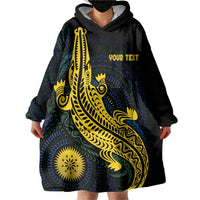 Personalized Solomon Islands Independence Anniversary Wearable Blanket Hoodie Crocodile Mix Tapa