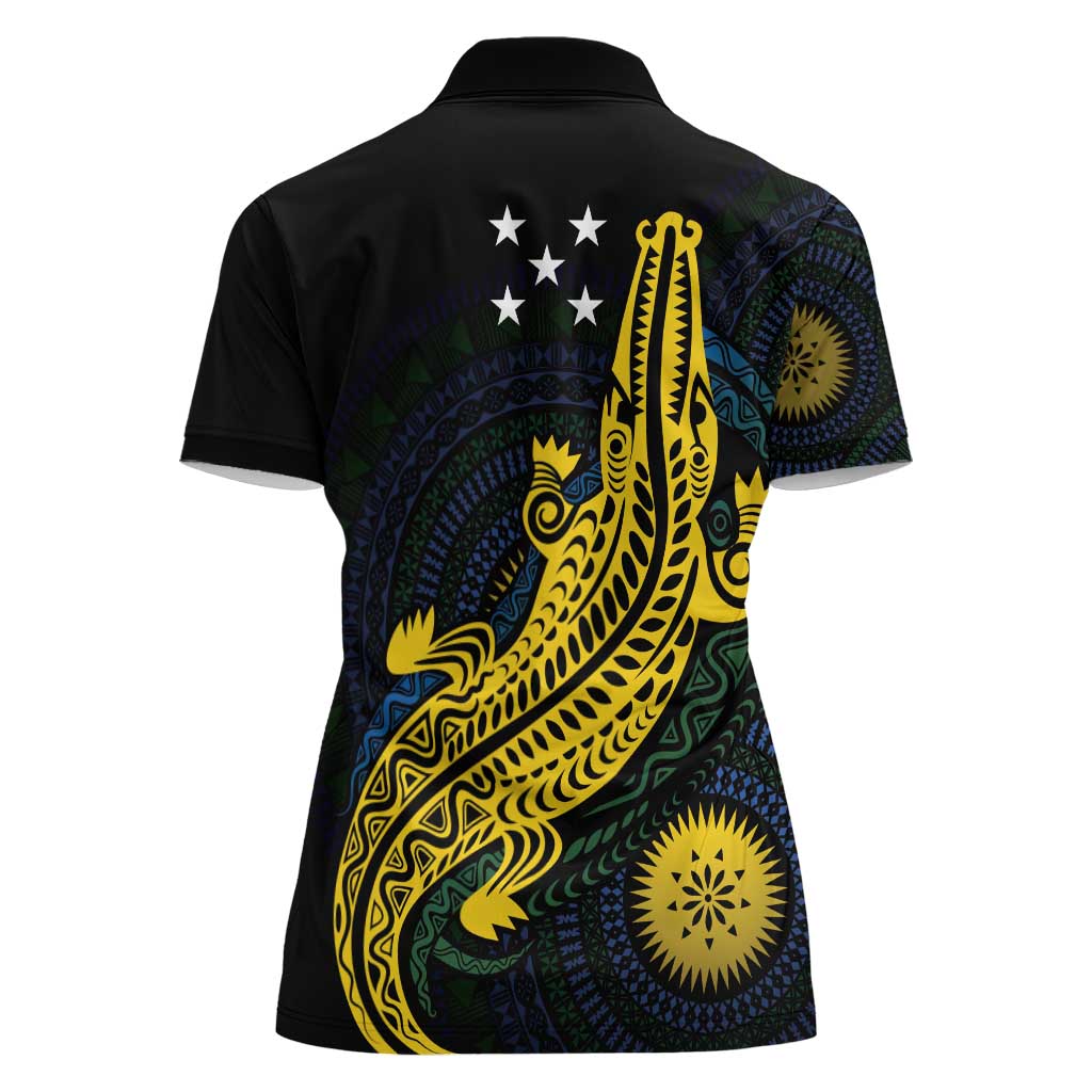 Personalized Solomon Islands Independence Anniversary Women Polo Shirt Crocodile Mix Tapa