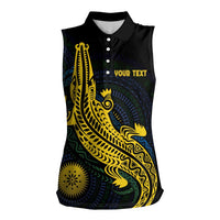 Personalized Solomon Islands Independence Anniversary Women Sleeveless Polo Shirt Crocodile Mix Tapa
