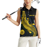 Personalized Solomon Islands Independence Anniversary Women Sleeveless Polo Shirt Crocodile Mix Tapa