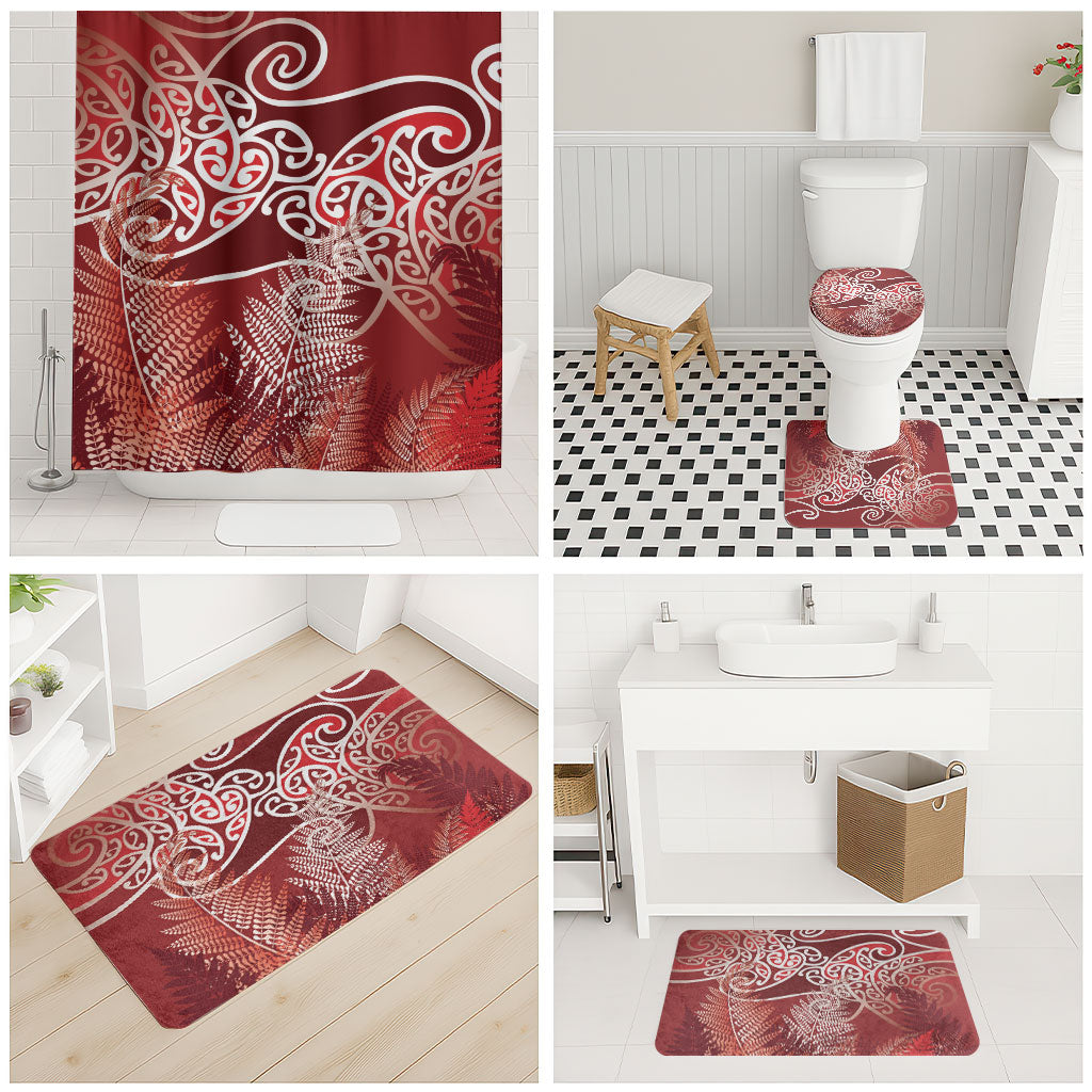 Aotearoa Maori Koru Curves Bathroom Set Silver Ferns - Crimson Red