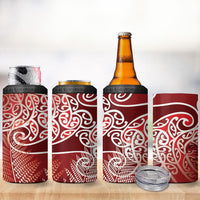 Aotearoa Maori Koru Curves 4 in 1 Can Cooler Tumbler Silver Ferns - Crimson Red