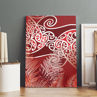 Aotearoa Maori Koru Curves Canvas Wall Art Silver Ferns - Crimson Red