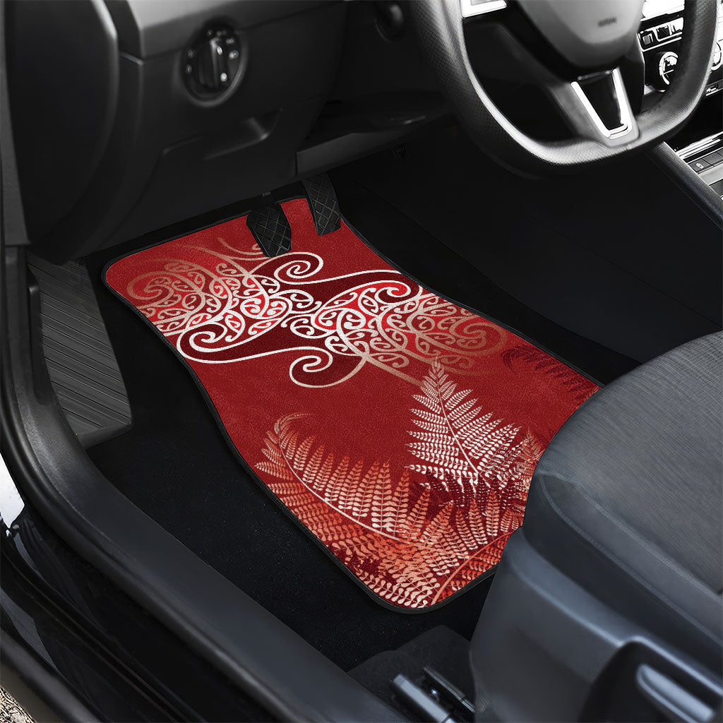 Aotearoa Maori Koru Curves Car Mats Silver Ferns - Crimson Red