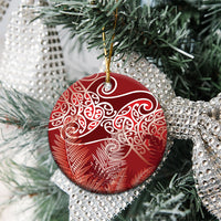 Aotearoa Maori Koru Curves Ceramic Ornament Silver Ferns - Crimson Red LT7 - Polynesian Pride