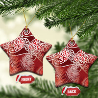 Aotearoa Maori Koru Curves Ceramic Ornament Silver Ferns - Crimson Red LT7 Star Red - Polynesian Pride