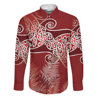 Aotearoa Maori Koru Curves Family Matching Mermaid Dress and Hawaiian Shirt Silver Ferns - Crimson Red LT7 Dad's Shirt - Long Sleeve Red - Polynesian Pride