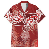 Aotearoa Maori Koru Curves Family Matching Off Shoulder Short Dress and Hawaiian Shirt Silver Ferns - Crimson Red LT7 Dad's Shirt - Short Sleeve Red - Polynesian Pride