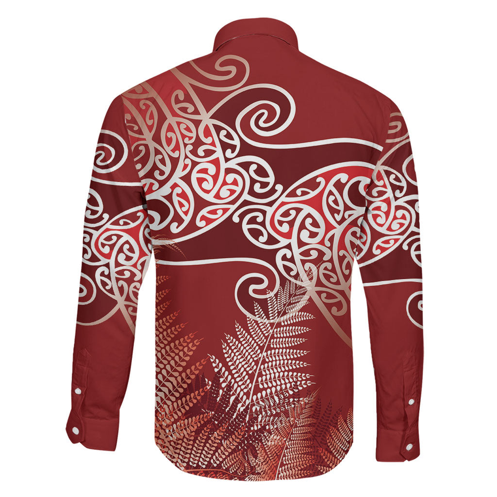 Aotearoa Maori Koru Curves Family Matching Summer Maxi Dress and Hawaiian Shirt Silver Ferns - Crimson Red LT7 - Polynesian Pride