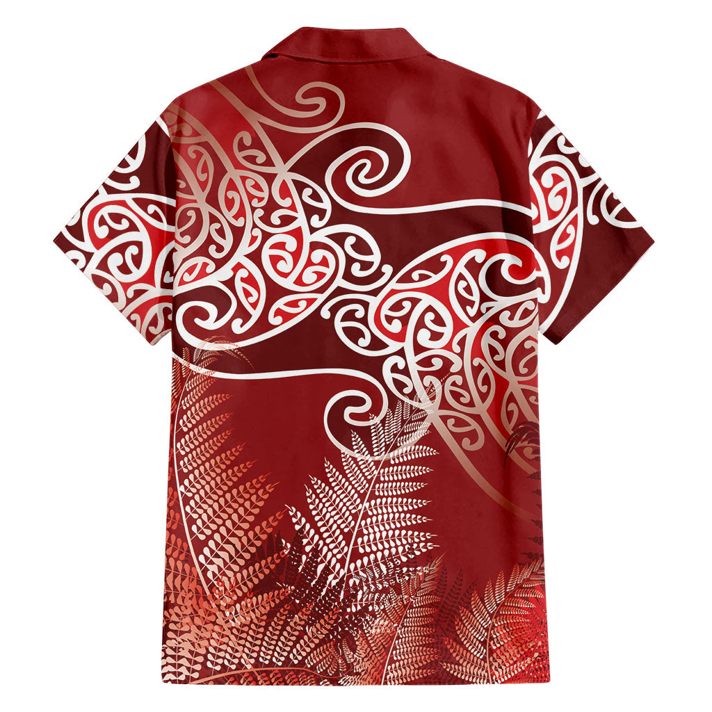 Aotearoa Maori Koru Curves Family Matching Tank Maxi Dress and Hawaiian Shirt Silver Ferns - Crimson Red LT7 - Polynesian Pride