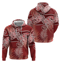 Aotearoa Maori Koru Curves Hoodie Silver Ferns - Crimson Red