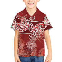 Aotearoa Maori Koru Curves Kid Hawaiian Shirt Silver Ferns - Crimson Red LT7 Kid Red - Polynesian Pride