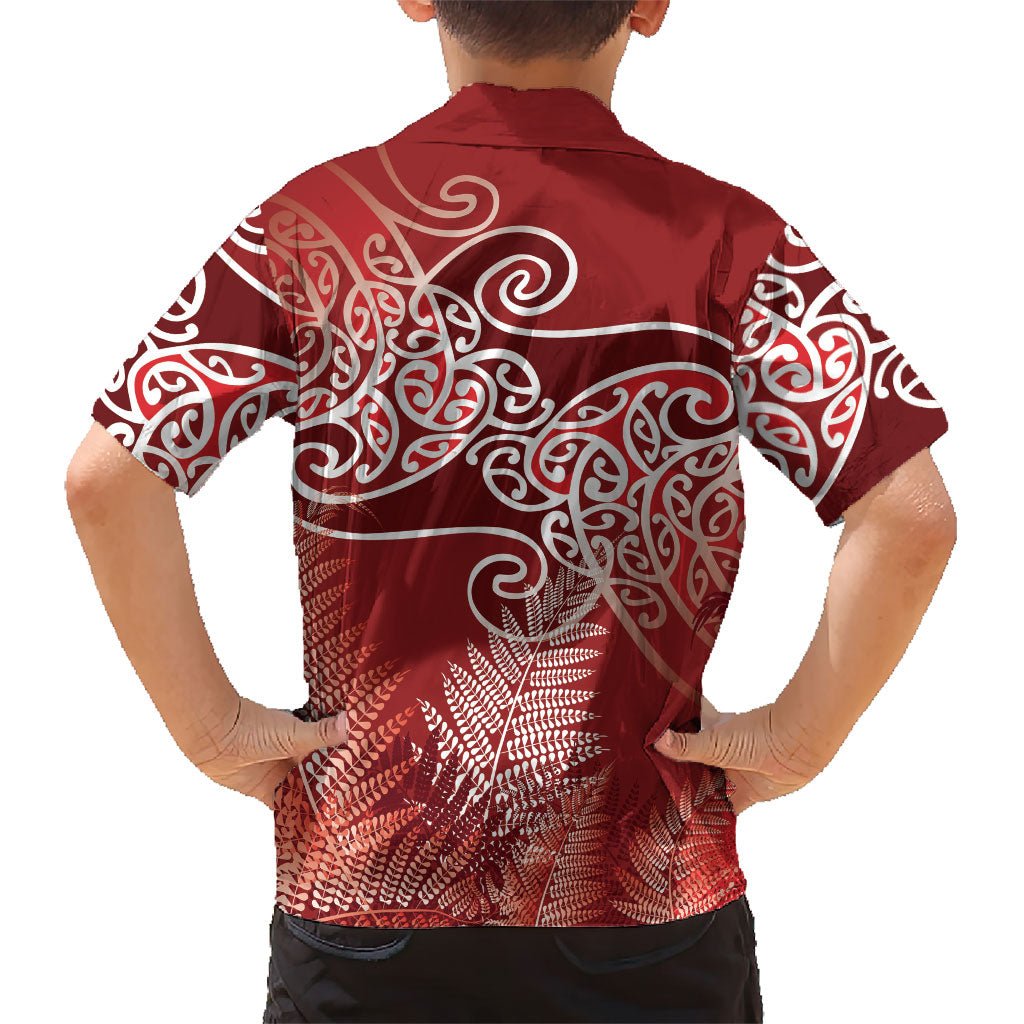 Aotearoa Maori Koru Curves Kid Hawaiian Shirt Silver Ferns - Crimson Red LT7 - Polynesian Pride
