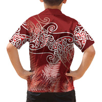 Aotearoa Maori Koru Curves Kid Hawaiian Shirt Silver Ferns - Crimson Red LT7 - Polynesian Pride