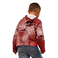 Aotearoa Maori Koru Curves Kid Hoodie Silver Ferns - Crimson Red