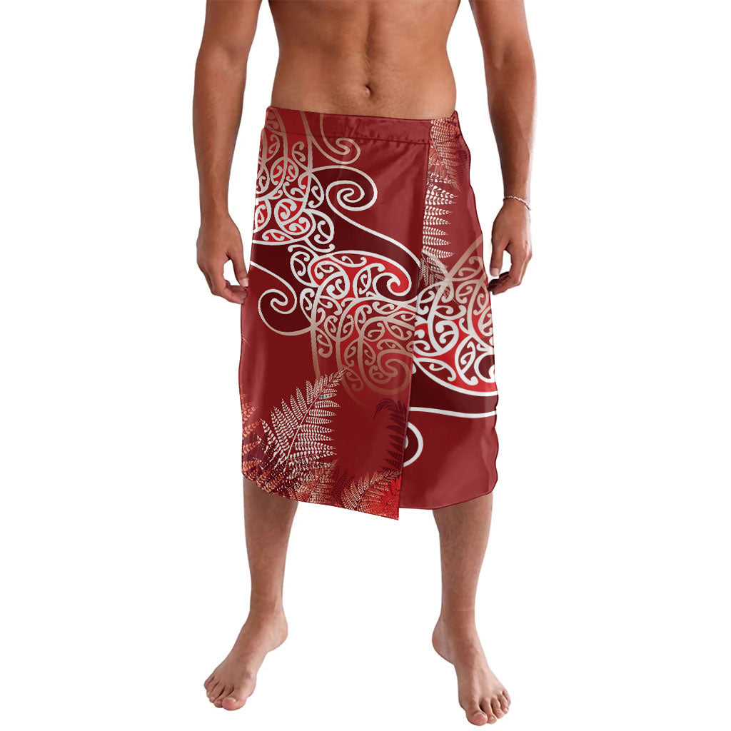 Aotearoa Maori Koru Curves Lavalava Silver Ferns - Crimson Red