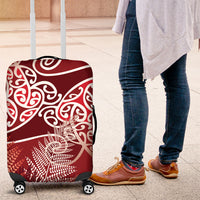 Aotearoa Maori Koru Curves Luggage Cover Silver Ferns - Crimson Red LT7 Red - Polynesian Pride
