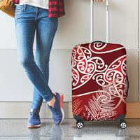 Aotearoa Maori Koru Curves Luggage Cover Silver Ferns - Crimson Red LT7 - Polynesian Pride